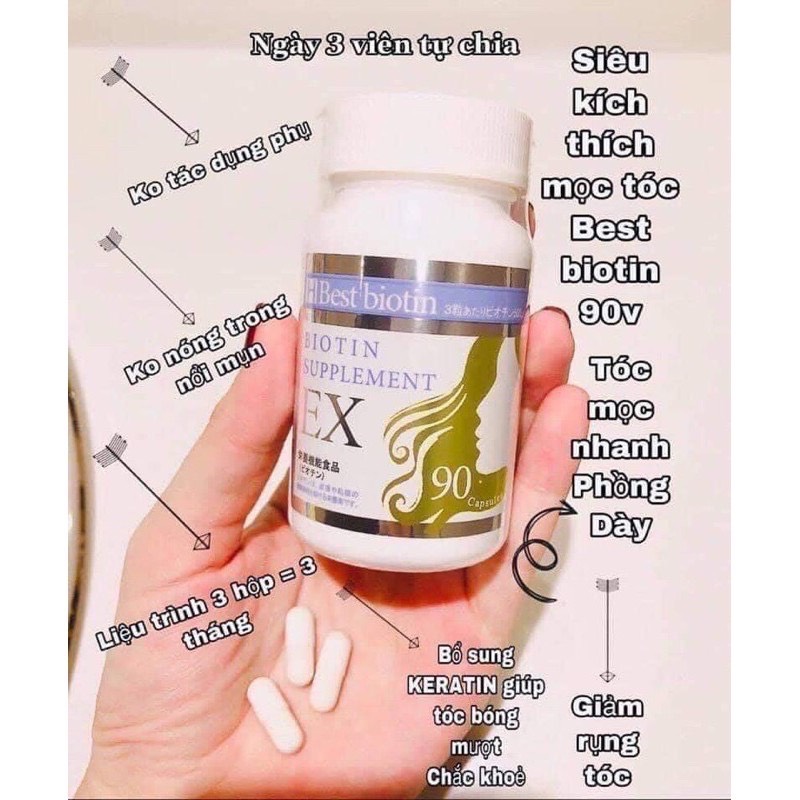 Viên Uống Mọc Tóc, đen tóc  Best Biotin Supplement EX 90 Viên Nhật Bản