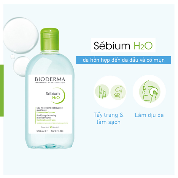 Nước tẩy trang Bioderma xanh - Pháp(da dầu,da mụn)