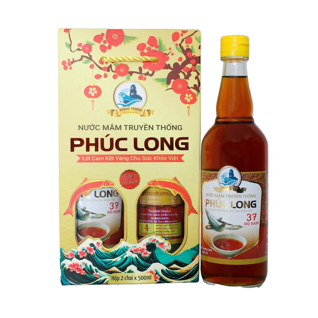 Nước mắm Phúc Long 37 độ đạm-Thùng 4 chai- Miễn Ship