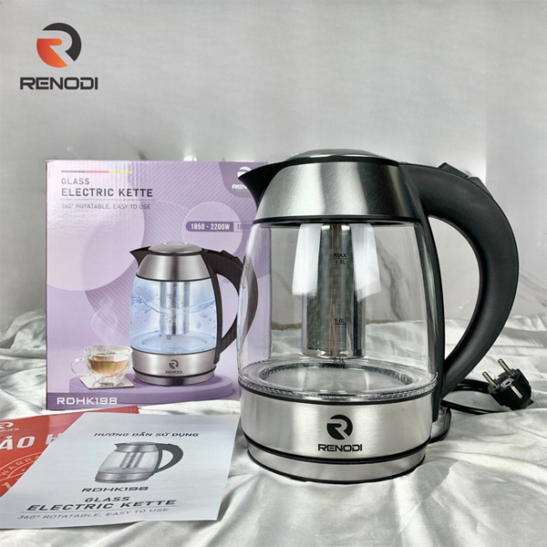 Ấm siêu tốc thủy tinh có lõi lọc Renodi RDHK198