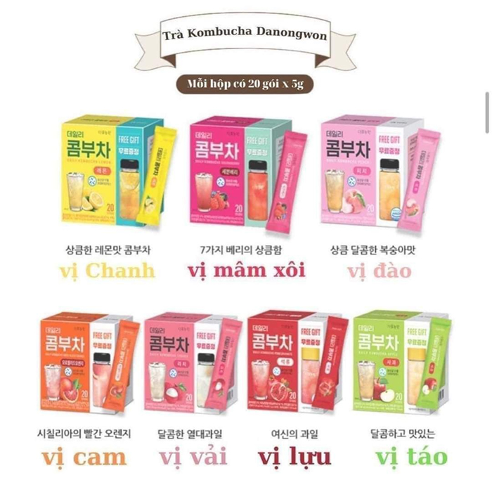 Trà Kombucha hộp 20 gói -  Hàn Quốc (2 hộp - 2 vị)